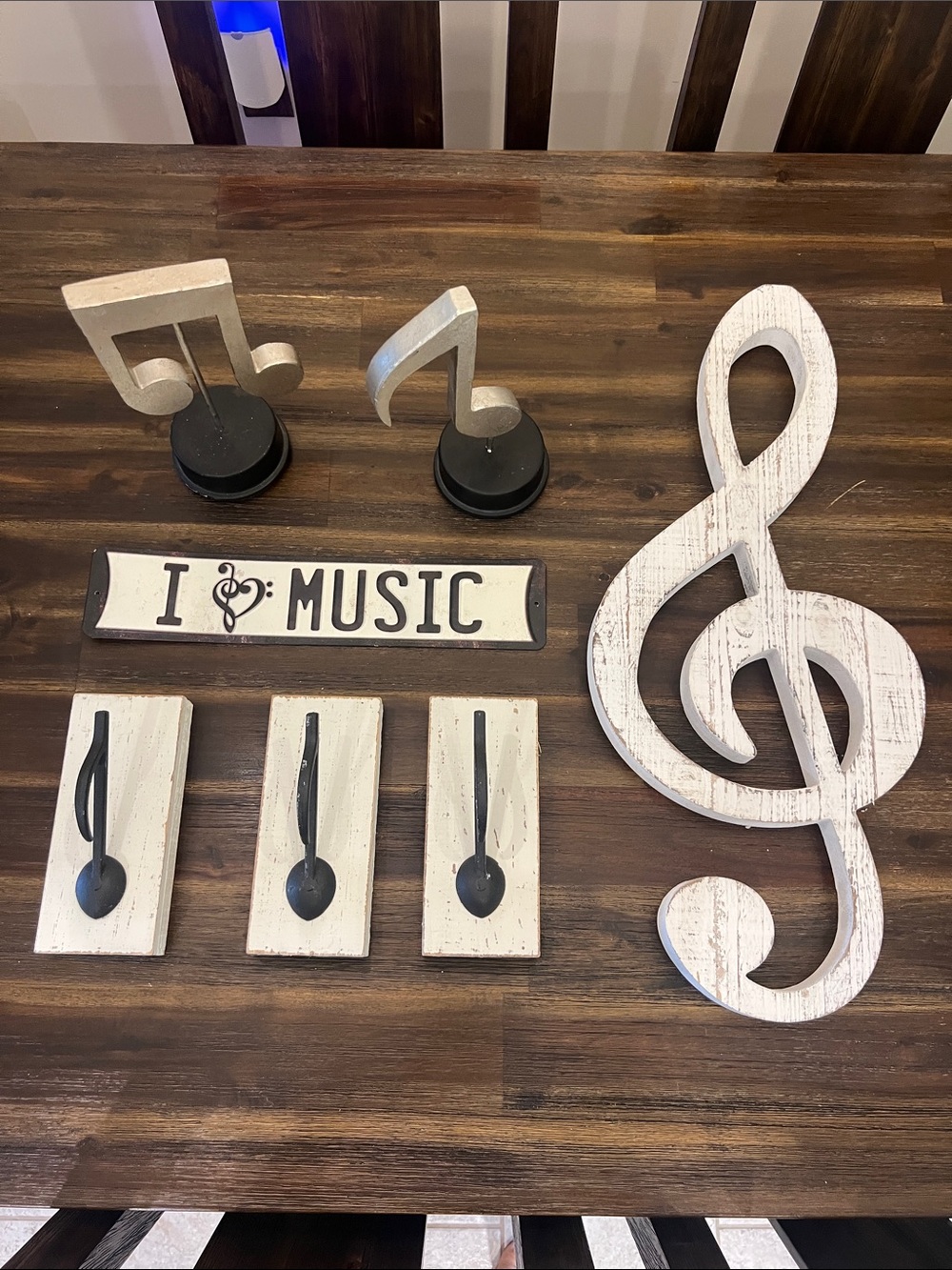 White Rustic Treble Clef & Music Note Wall Hook Set